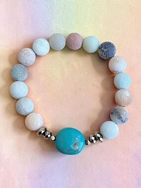 Hand Crafted Genuine Turquoise Center Bead Matte Amazonite Stretch Bracelet